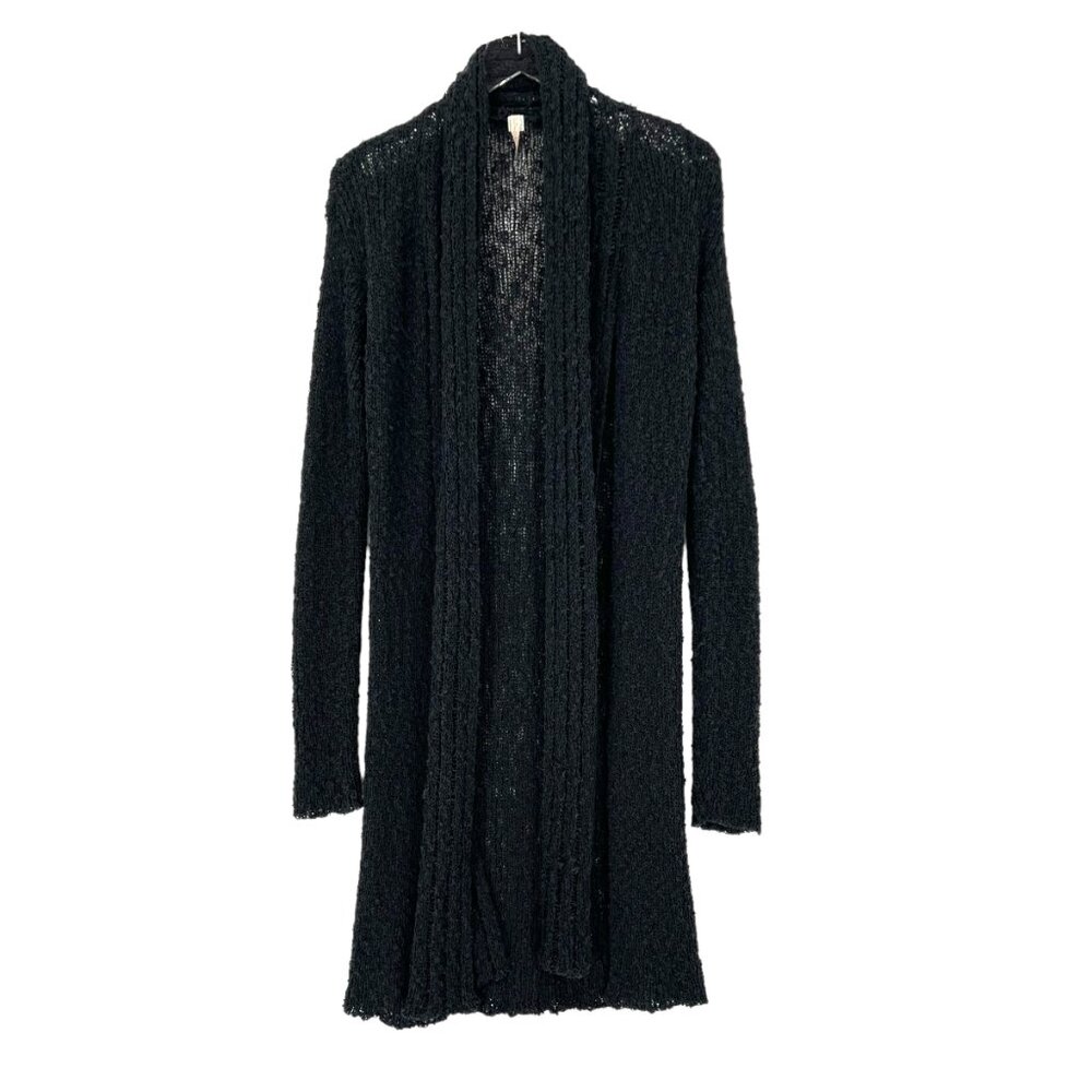Purp7e Cardigan Open Front Knit Size Large Rayon Stretch Black Lagenlook Artsy‎